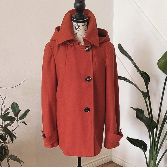 Calvin Klein Women's Red Hooded Coat - Picture 1 of 9